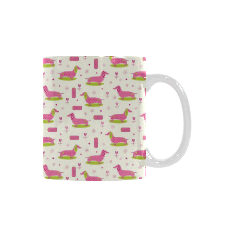 Pink Dachshund Pattern Classical White Mug (FulFilled In US)