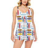 Surfboard Pattern Print Design 02 Chest Sexy Pleated Two Piece Swim Dress