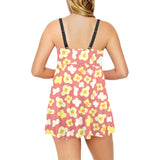 Popcorn Pattern Print Design 01 Chest Sexy Pleated Two Piece Swim Dress