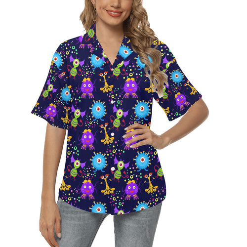 Alien Pattern Print Design 01 Women's All Over Print Hawaiian Shirt