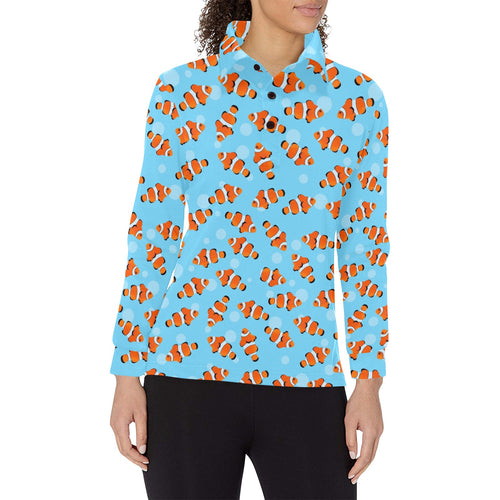 Clown Fish Pattern Print Design 05 Women's Long Sleeve Polo Shirt