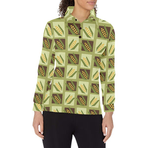 Corn Pattern Print Design 02 Women's Long Sleeve Polo Shirt