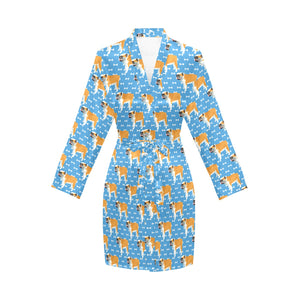 English Bulldog Pattern Print Design 04 Women's Long Sleeve Belted Night Robe