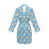 English Bulldog Pattern Print Design 04 Women's Long Sleeve Belted Night Robe