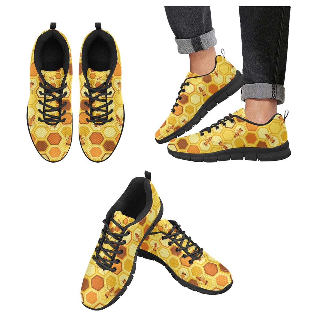 Bee and Honeycomb Pattern Men's Sneakers Black