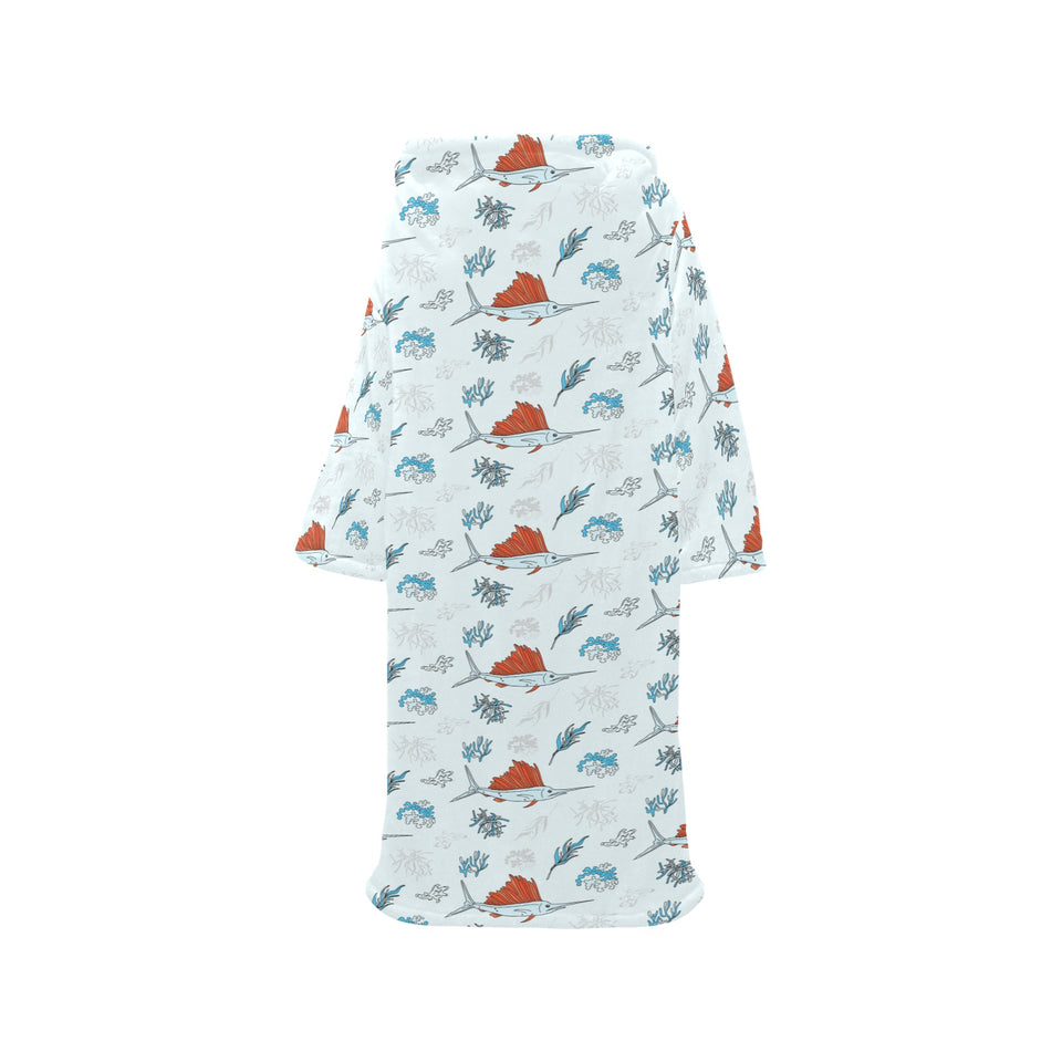 Swordfish Pattern Print Design 03 Blanket Robe with Sleeves