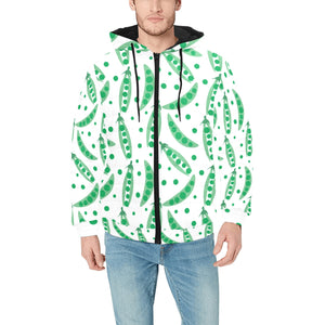 Green Peas Pattern Print Design 01 Men's Padded Hooded Jacket(ModelH42)