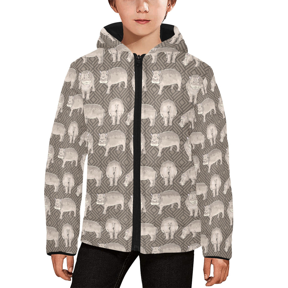 Hippopotamus Pattern Print Design 04 Kids' Boys' Girls' Padded Hooded Jacket