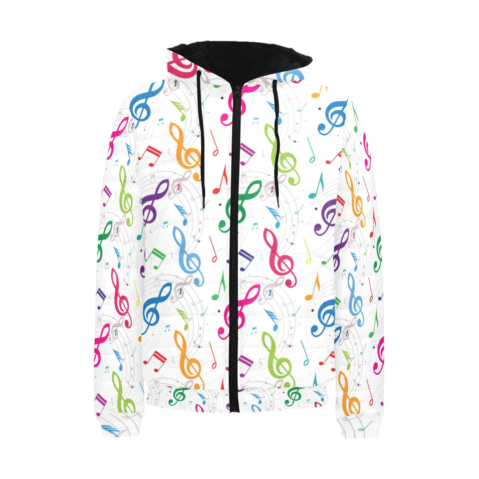 Music Notes Pattern Print Design 02 Men's Padded Hooded Jacket(ModelH42)