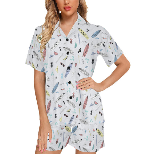 Surfboard Pattern Print Design 01 Women's V-Neck Short Pajama Set