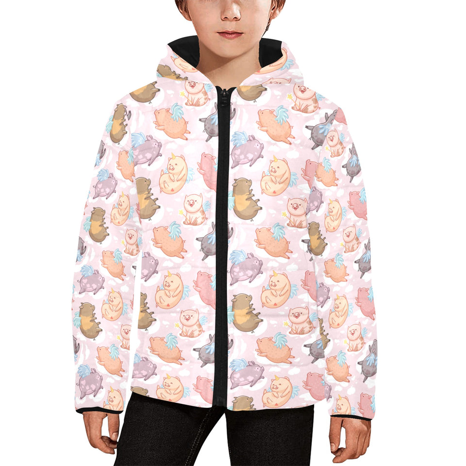 Pig Pattern Print Design 02 Kids' Boys' Girls' Padded Hooded Jacket