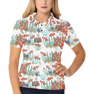 Clown Fish Pattern Print Design 04 Women's All Over Print Polo Shirt