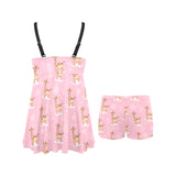 Giraffe Pattern Print Design 01 Chest Sexy Pleated Two Piece Swim Dress