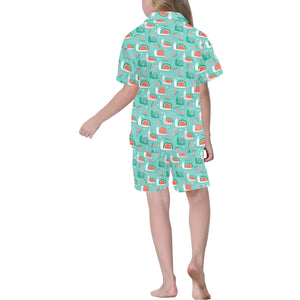 Snail Pattern Print Design 01 Kids' Boys' Girls' V-Neck Short Pajama Set