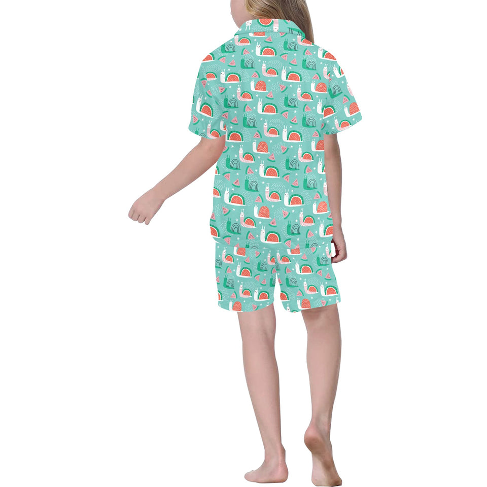 Snail Pattern Print Design 01 Kids' Boys' Girls' V-Neck Short Pajama Set