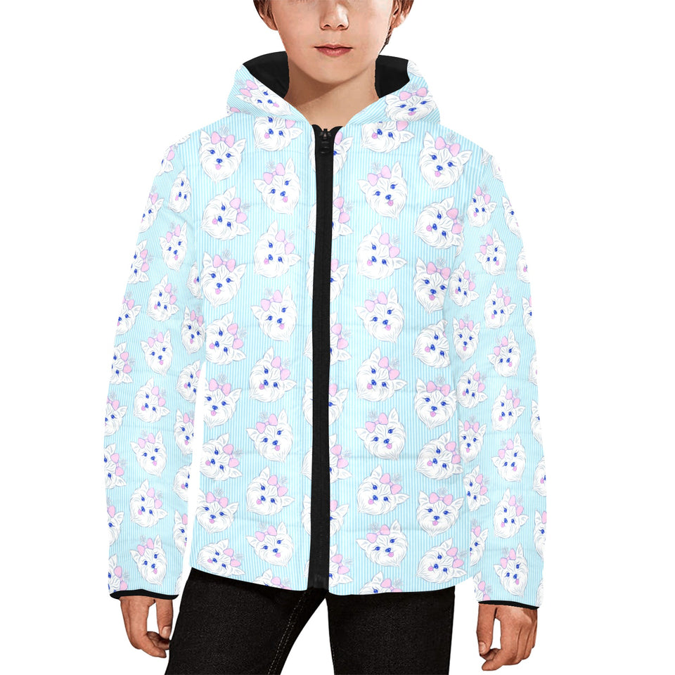 Yorkshire Terrier Pattern Print Design 01 Kids' Boys' Girls' Padded Hooded Jacket