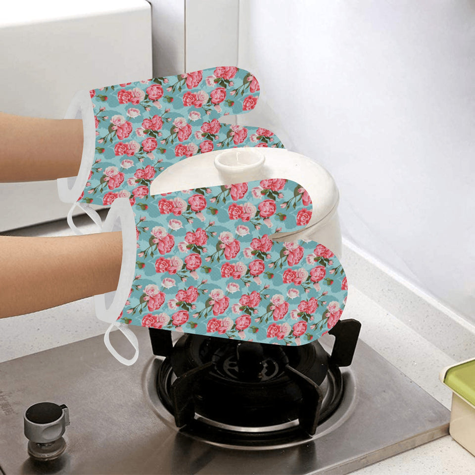 Rose Pattern Print Design 03 Heat Resistant Oven Mitts