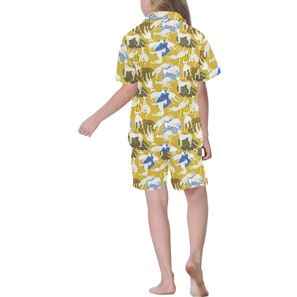 Greyhound Pattern Print Design 02 Kids' Boys' Girls' V-Neck Short Pajama Set