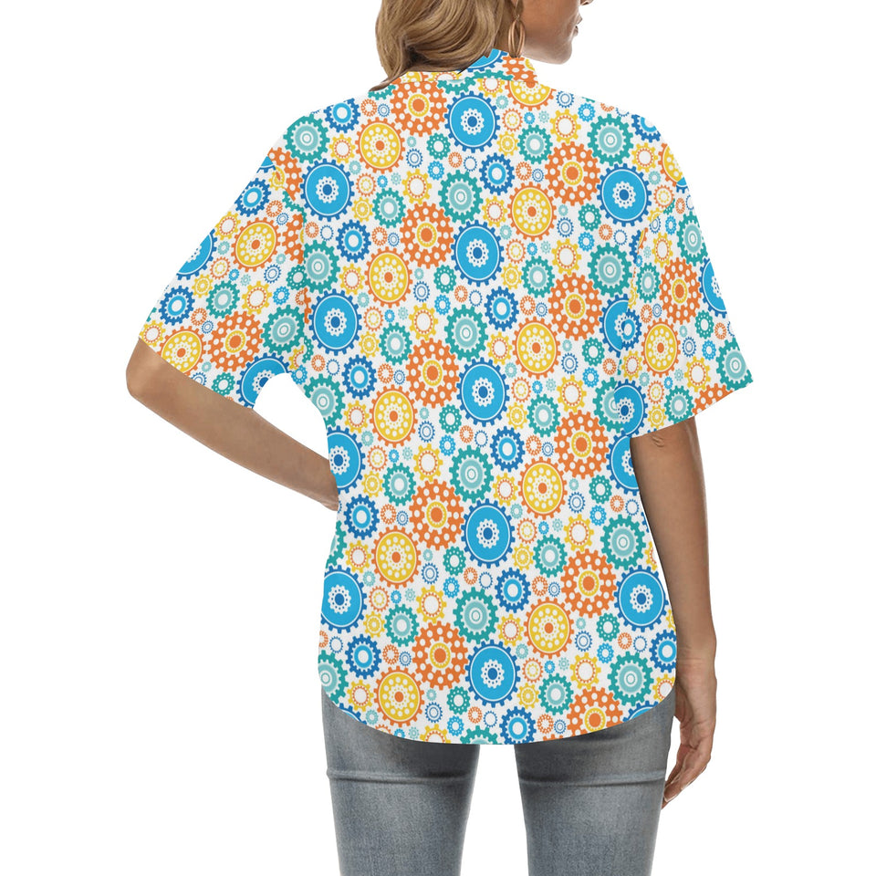 Gear Pattern Print Design 04 Women's All Over Print Hawaiian Shirt