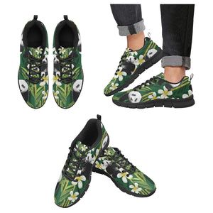 Panda Bamboo Flower Pattern Men's Sneakers Black