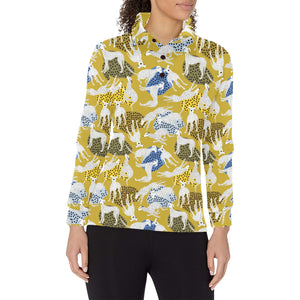 Greyhound Pattern Print Design 02 Women's Long Sleeve Polo Shirt