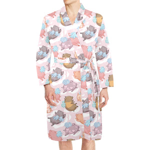 Pig Pattern Print Design 02 Men's Long Sleeve Belted Night Robe