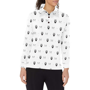 Mustache Beard Pattern Print Design 01 Women's Long Sleeve Polo Shirt