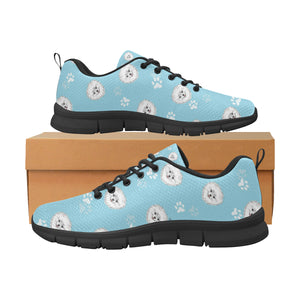 Pomeranian Pattern Blue Background Men's Sneakers Black