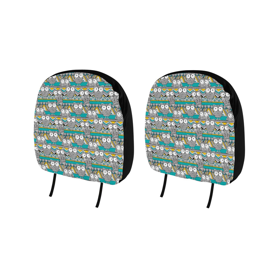 Owl Pattern Green Background Car Headrest Cover