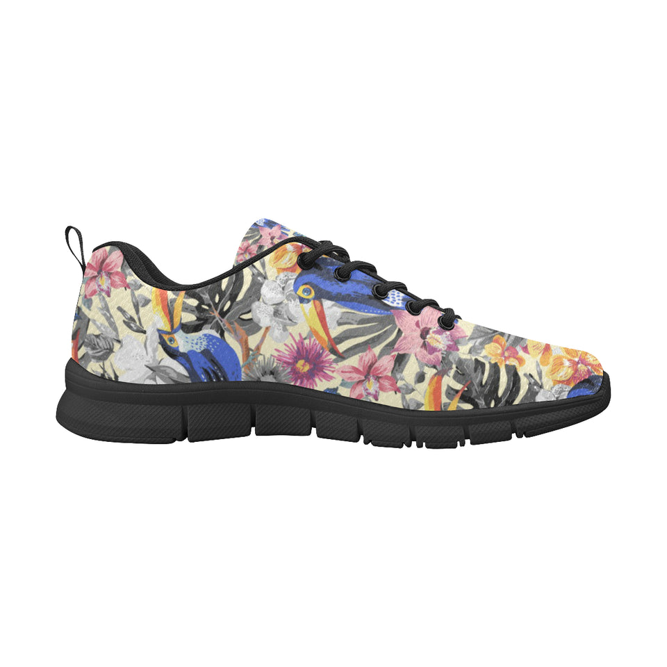 Toucan Leaves Flower Pattern Men's Sneakers Black