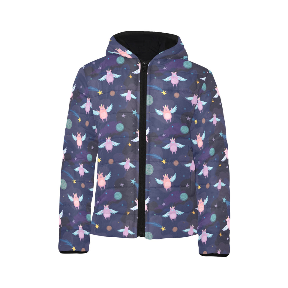 Pig Pattern Print Design 05 Kids' Boys' Girls' Padded Hooded Jacket