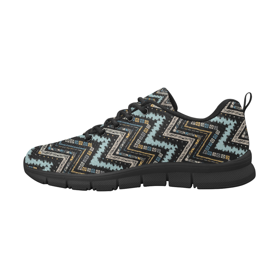 Zigzag Chevron African Afro Dashiki Adinkra Kente Men's Sneakers Black