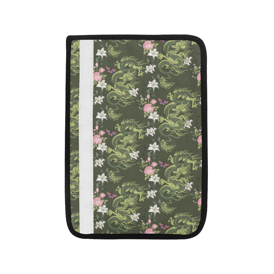 Green Dragon Rose Flower Pattern Car Seat Belt Cover