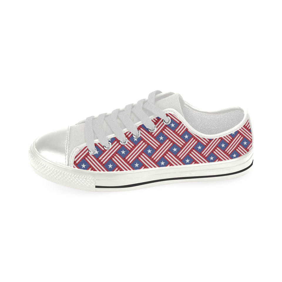 USA Star Stripe Pattern Women's Low Top Canvas Shoes White