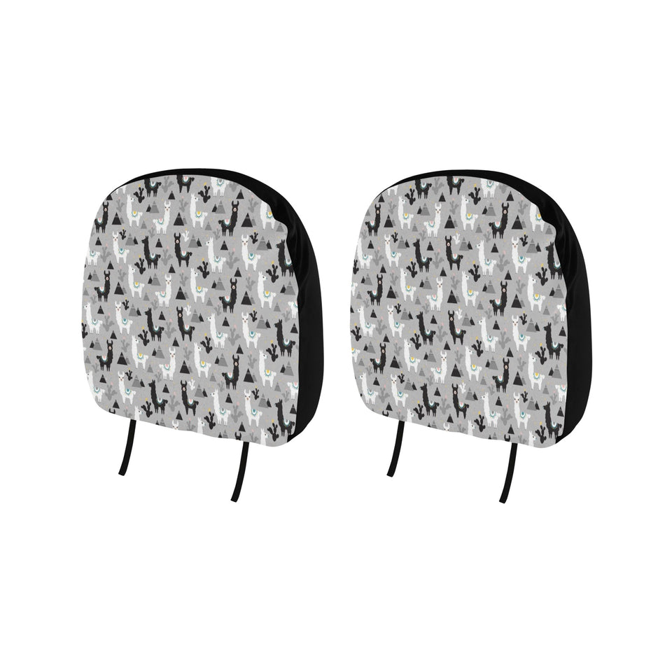 Black and White Llama Pattern Car Headrest Cover