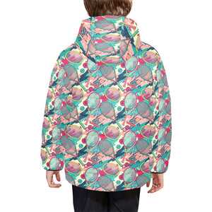 Tennis Pattern Print Design 01 Kids' Boys' Girls' Padded Hooded Jacket