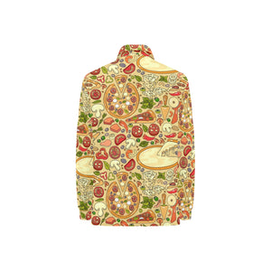 Pizza Pattern Background Women's Long Sleeve Polo Shirt