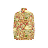 Pizza Pattern Background Women's Long Sleeve Polo Shirt