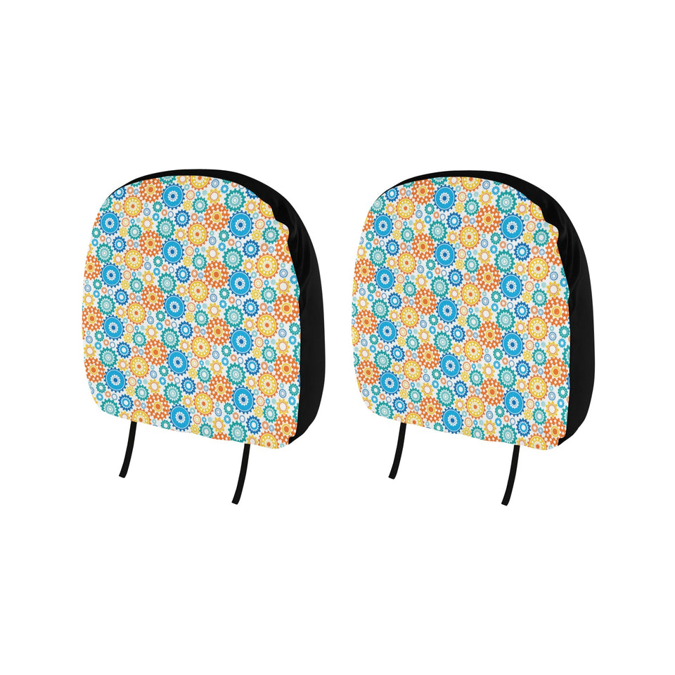 Gear Pattern Print Design 04 Car Headrest Cover