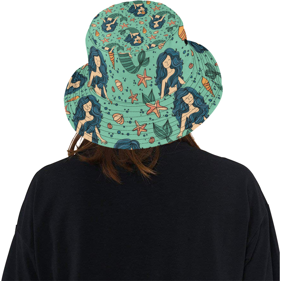 Mermaid Pattern Green Background Unisex Bucket Hat