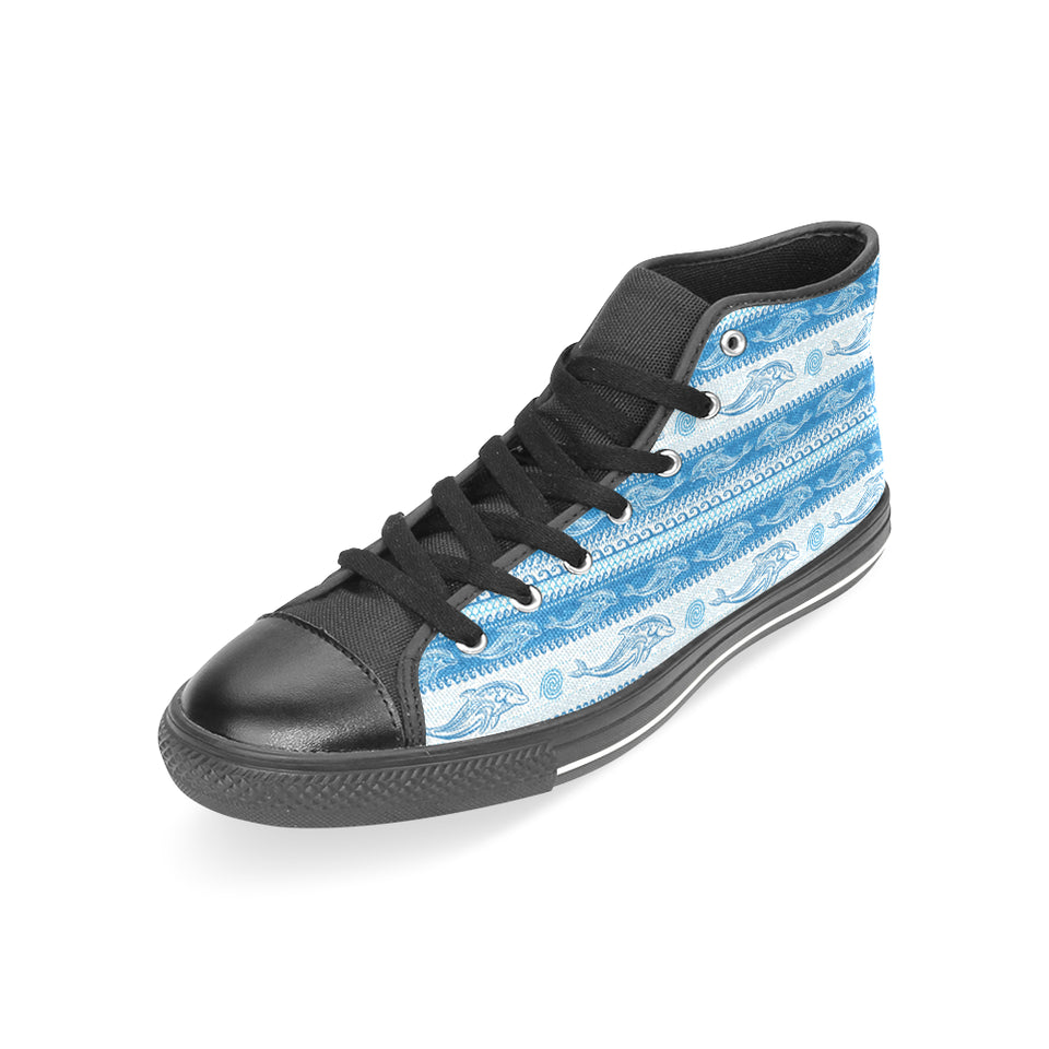 Dolphin Tribal Pattern background Women's High Top Canvas Shoes Black