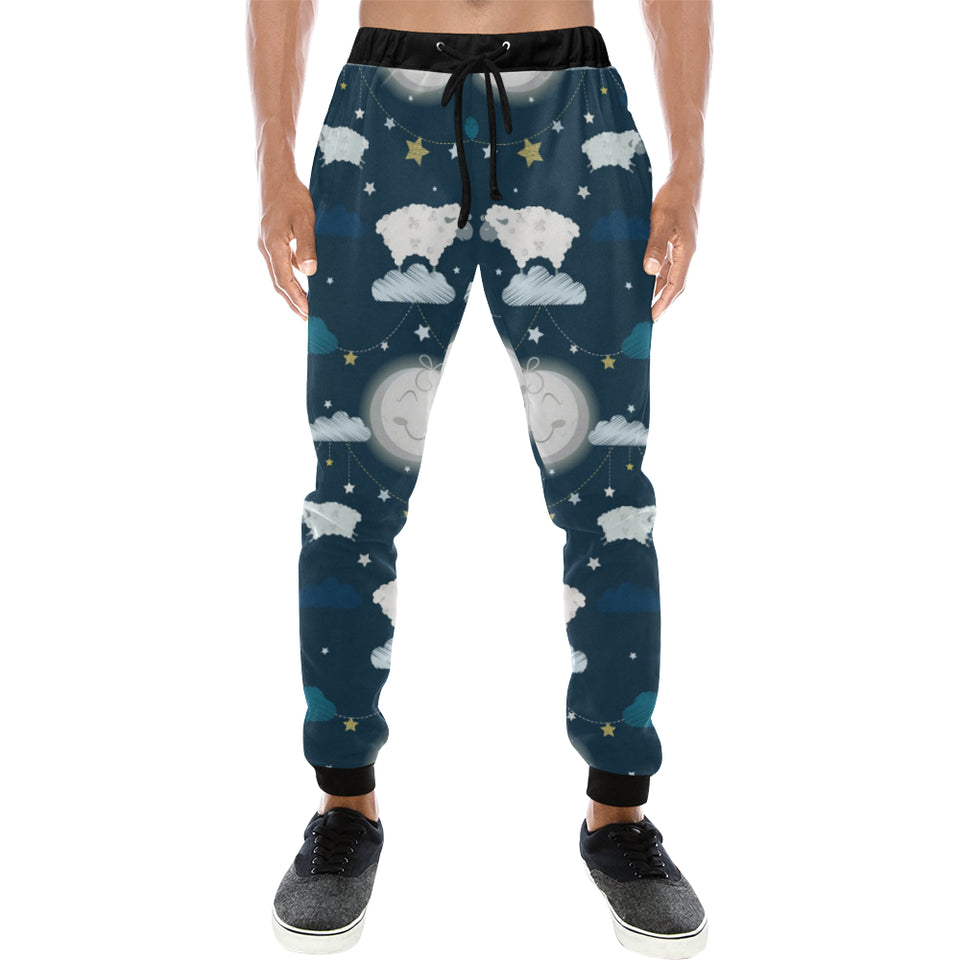 Sheep Playing Could Moon Pattern Unisex Casual Sweatpants