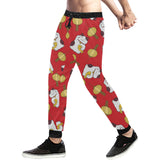 Meneki Neko Lucky Cat Pattern Red Theme Unisex Casual Sweatpants