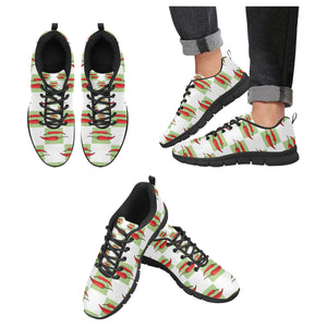 Red Chili Pattern Green White background Men's Sneakers Black