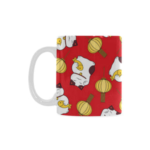 Meneki Neko Lucky Cat Pattern Red Theme Classical White Mug (FulFilled In US)