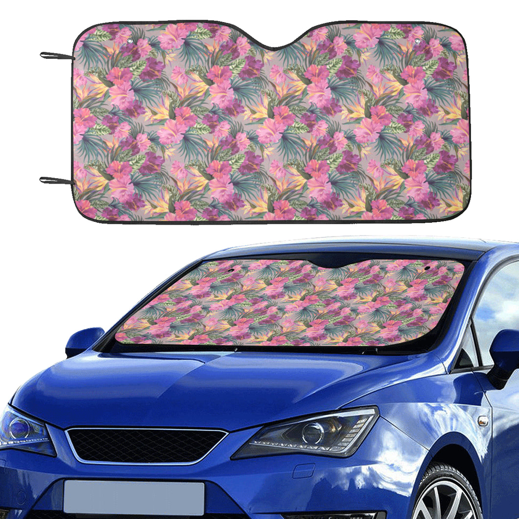 Hibiscus Pattern Print Design 03 Car Sun Shade