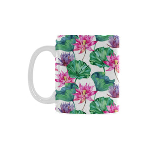 Pink Lotus Waterlily Pattern Classical White Mug (FulFilled In US)