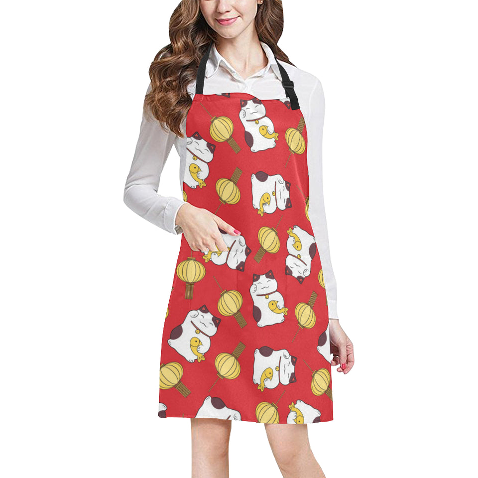 Meneki Neko Lucky Cat Pattern Red Theme Adjustable Apron