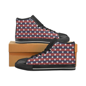 USA Star Pattern Background Women's High Top Canvas Shoes Black