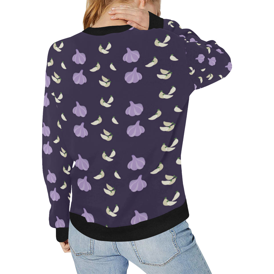 Garlic Pattern Background Theme Women's Crew Neck Sweatshirt